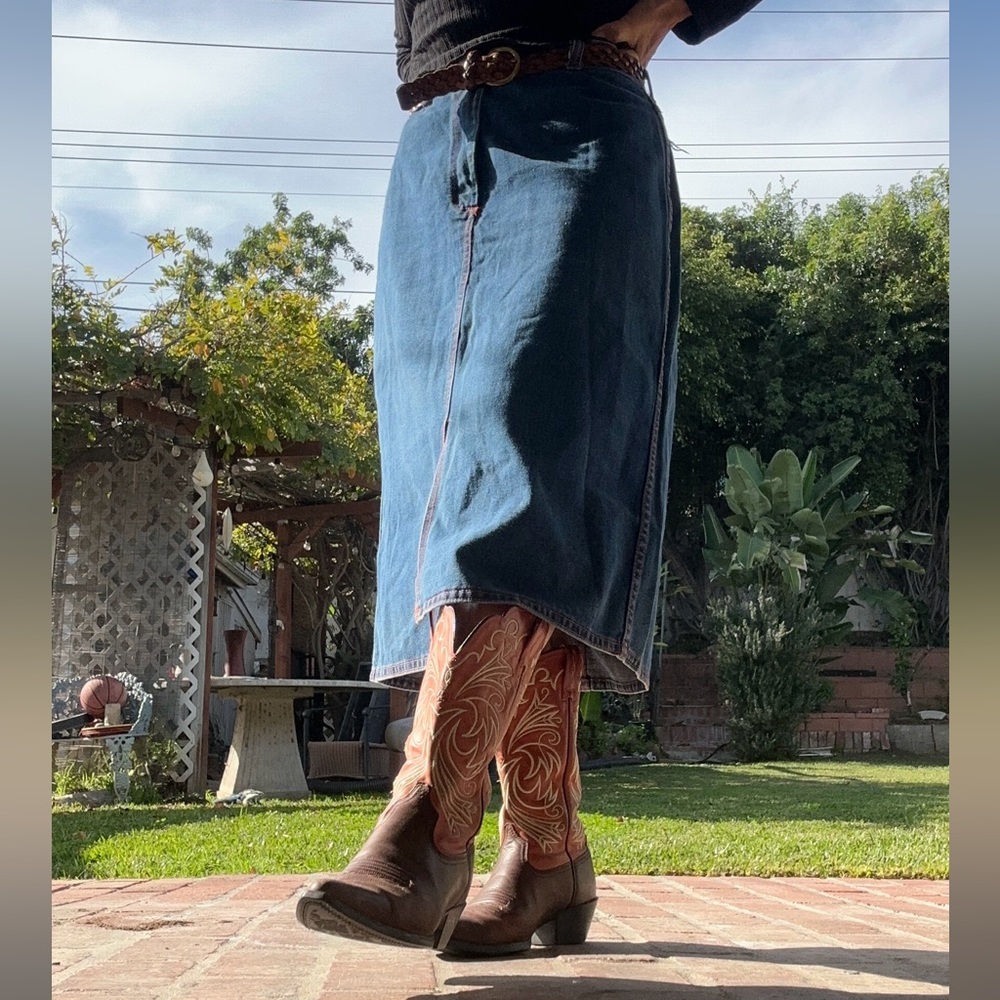 Vintage JoniBlair Cotton Denim Midi Skirt Women’ 11  Casual Pockets Southwestern